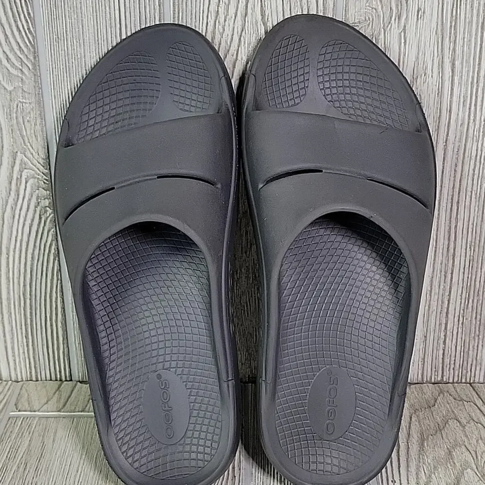 OOFOS OOah Grey Comfort Sport Slide Sandals Mens Size 10 Womens Size 12